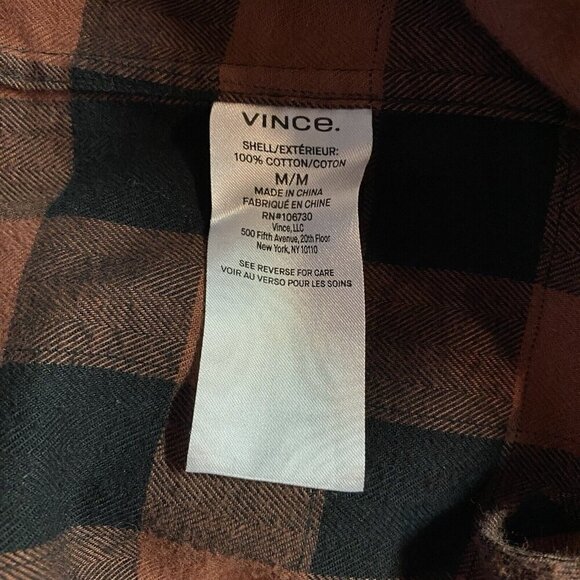 VINCE Flannel Shirt Mens Medium Buffalo Check Plaid Button Up Long Sleeve - Picture 8 of 13